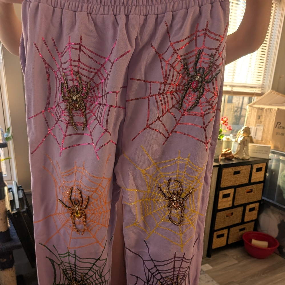 Colorful Spider Web Embellished Pants